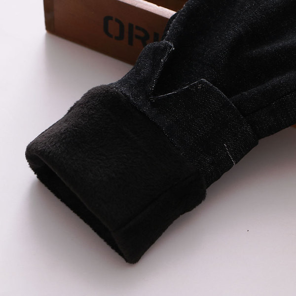 Детски ежедневен дънков клин за момичета с пухче и сладка декорациика меченце