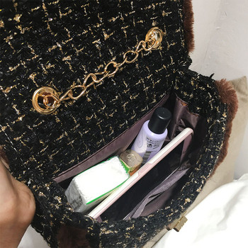Стилна мини дамска плюшена чанта с дълга дръжка в три цвята