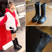 Детски зимни ботуши за момичета от еко кожа с равна,груба и устойчива подметка в черен цвят