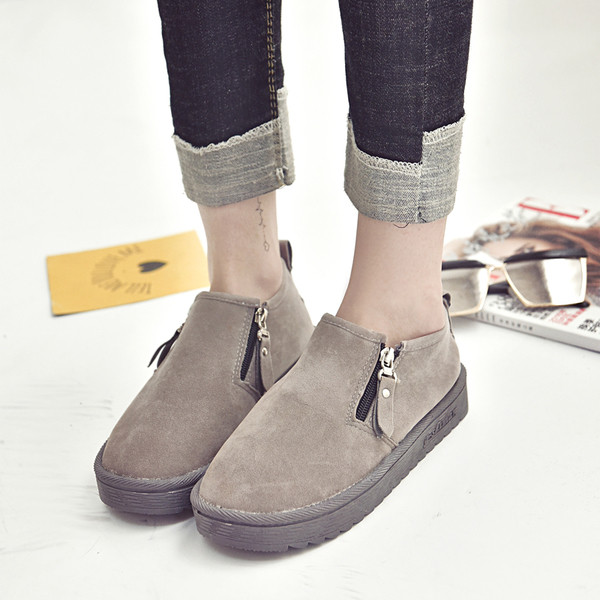 Περιστασιακές ζεστές γυναικείες μπότες με επίπεδη σόλα σε τρία χρώματα φερμουάρ