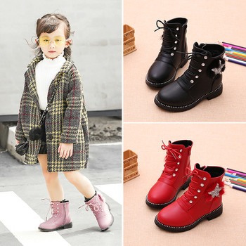 Κομψές παιδικές μπότες για κορίτσια με βότσαλα, εφαρμογή και χνούδι σε τέσσερα χρώματα
