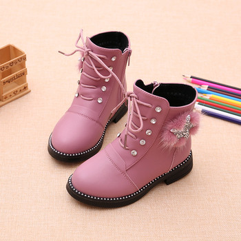 Κομψές παιδικές μπότες για κορίτσια με βότσαλα, εφαρμογή και χνούδι σε τέσσερα χρώματα