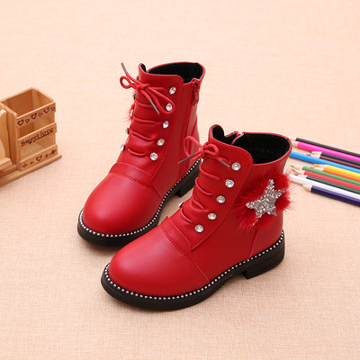 Κομψές παιδικές μπότες για κορίτσια με βότσαλα, εφαρμογή και χνούδι σε τέσσερα χρώματα