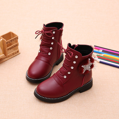 Κομψές παιδικές μπότες για κορίτσια με βότσαλα, εφαρμογή και χνούδι σε τέσσερα χρώματα