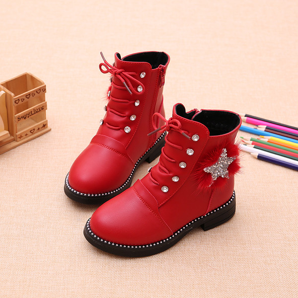 Κομψές παιδικές μπότες για κορίτσια με βότσαλα, εφαρμογή και χνούδι σε τέσσερα χρώματα