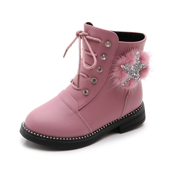 Κομψές παιδικές μπότες για κορίτσια με βότσαλα, εφαρμογή και χνούδι σε τέσσερα χρώματα