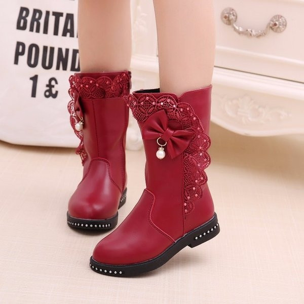 Зимни заоблени ботуши за момичета, с панделка, детелина и перла в четири цвята