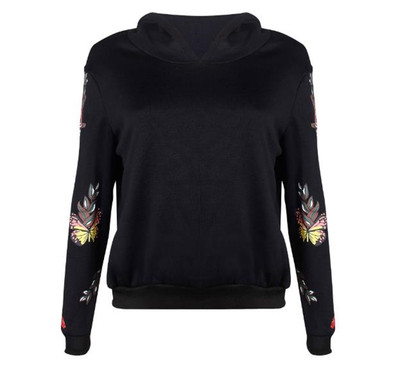 Ежедневен есенно-зимен дамски суичър с качулка и красива бродерия по ръкавите в четири цвята