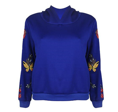 Ежедневен есенно-зимен дамски суичър с качулка и красива бродерия по ръкавите в четири цвята