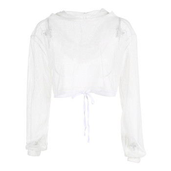 Διαφανές λευκό φούτερ με κουκούλα, κοντό σχέδιο