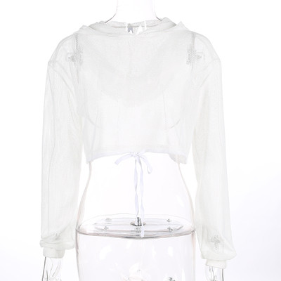 Διαφανές λευκό φούτερ με κουκούλα, κοντό σχέδιο