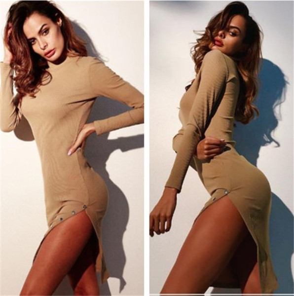 Семпла ежедневна дълга рокля тип слим с тик-так копчета 