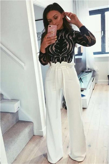 Модерен и елегантен дамски панталон с висока талия и коланче с широки крачоли в четири цвята