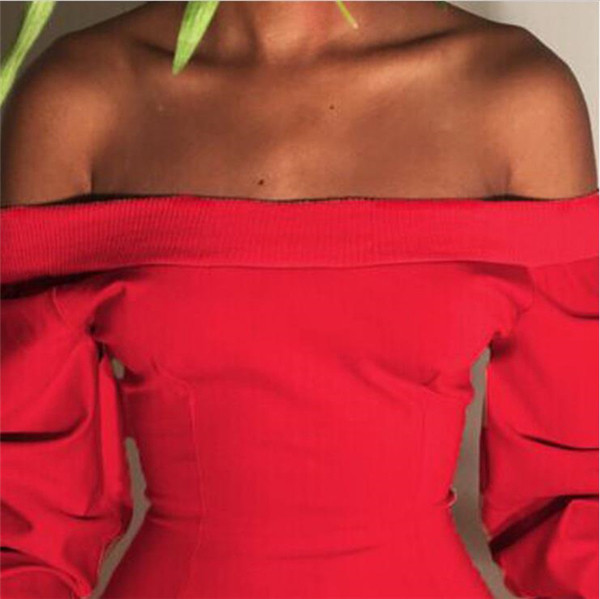 Елегантна дълга дамска рокля с паднали рамене и широки набръчкани ръкави в три цвята