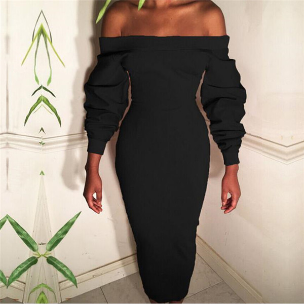 Елегантна дълга дамска рокля с паднали рамене и широки набръчкани ръкави в три цвята