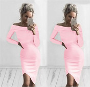 Семпла и ежедневна дамска рокля с асиметрична дължина и цепка в розов,черен и сив цвят