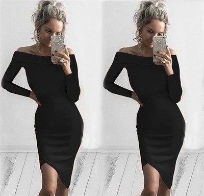 Семпла и ежедневна дамска рокля с асиметрична дължина и цепка в розов,черен и сив цвят