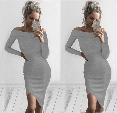 Семпла и ежедневна дамска рокля с асиметрична дължина и цепка в розов,черен и сив цвят