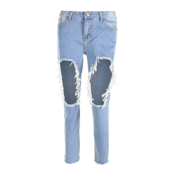 Τζιν γυναικεία - σκισμένη  με ψηλή μέση, σε ανοιχτό χρώμα