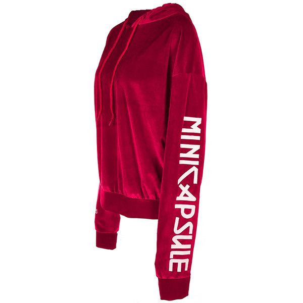 Καθημερινή βελούδινη φούτερ των γυναικών με κουκούλα και επιγραφή