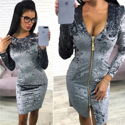 Дамска вечерна рокля с гол гръб,дълбоко деколте и екстравагантни ципове - 4 цвята