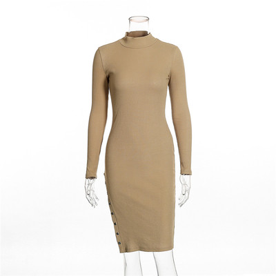 Σέξι φόρεμα για γυναίκες χειμώνα με μισό γιακά, μακριά μανίκια και κομψή σχισμή