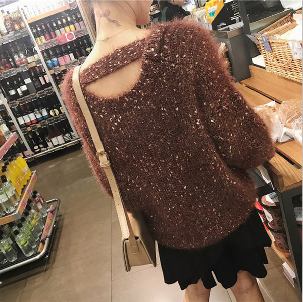 Есенно-зимен дълъг дамски пуловер с О-образна яка в свободен стил в три цвята