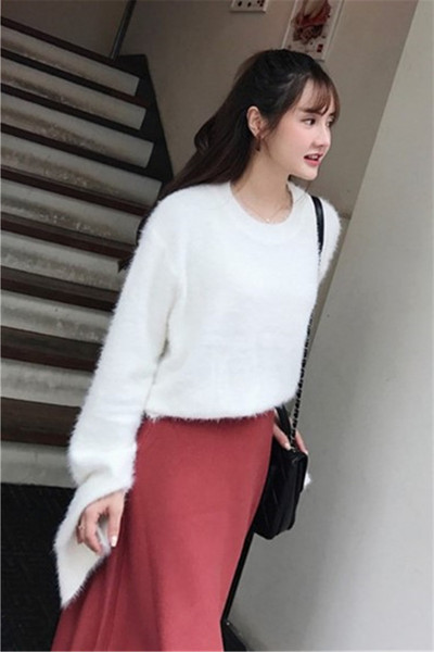 Ежедневен есенно-зимен дамски пуловер с О-образна яка и широки ръкави в два цвята