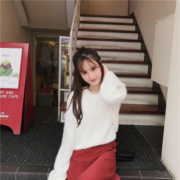 Ежедневен есенно-зимен дамски пуловер с О-образна яка и широки ръкави в два цвята