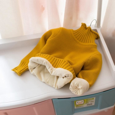 Детски подплатен пуловер с поло яка - унисекс, в различни цветове