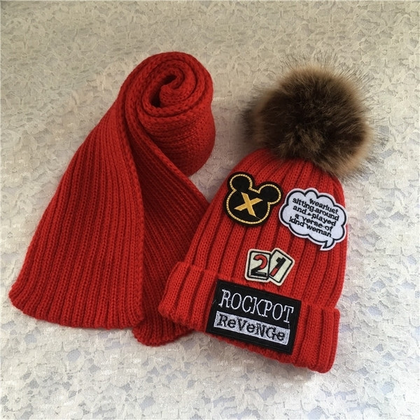 Χειμώνας Unisex Παιδικό Σετ από κασκόλ + καπέλο δύο τεμαχίων με ρουφηξιά και εκτυπώσεις σε πέντε χρώματα