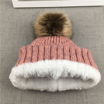 Стилен дебел зимен детски унисекс комплект от две части-шапка с надпис и щампа в пет цвята