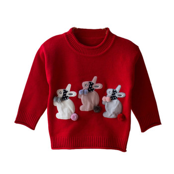 Детски зимен пуловер за момичета в няколко цвята с декорация
