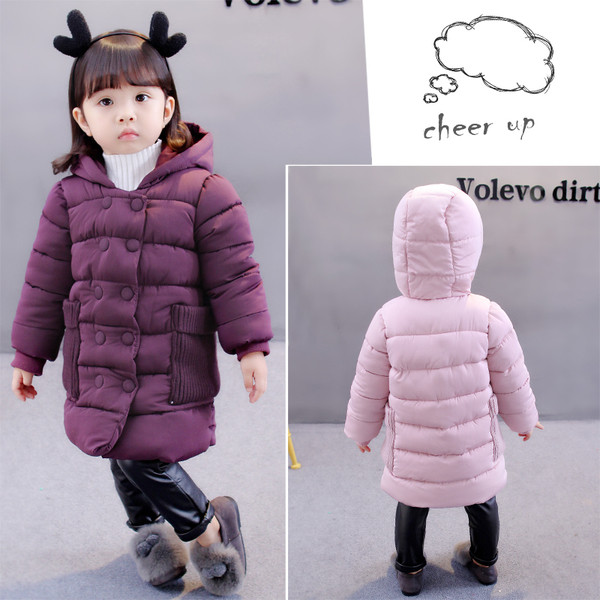 Μακρύ χειμωνιάτικο σακάκι για κορίτσια σε δύο χρώματα με κουκούλα