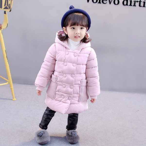 Μακρύ χειμωνιάτικο σακάκι για κορίτσια σε δύο χρώματα με κουκούλα