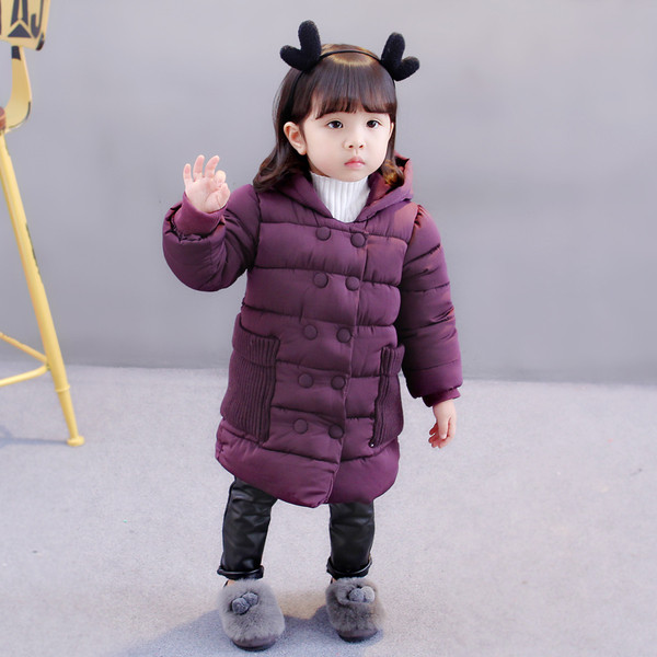 Μακρύ χειμωνιάτικο σακάκι για κορίτσια σε δύο χρώματα με κουκούλα