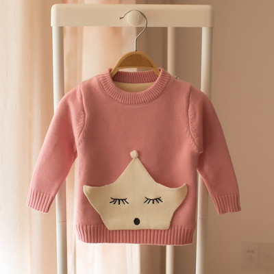 Детски подплатен пуловер за момичета в три цвята с декорация