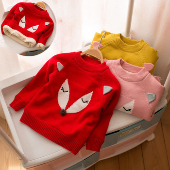 Зимен подплатен пуловер за момичета в три цвята с изображение