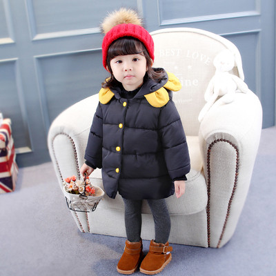 Χειμερινό σακάκι για κορίτσια με ενδιαφέρουσα κουκούλα σε κίτρινο και μαύρο χρώμα