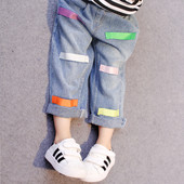 Παιδικά τζιν για φίλους στυλ κοριτσιών με χρωματιστές λωρίδες