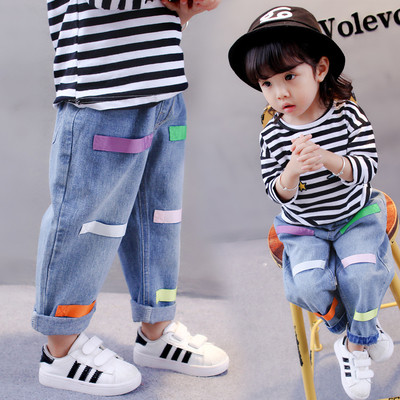 Παιδικά τζιν για φίλους στυλ κοριτσιών με χρωματιστές λωρίδες