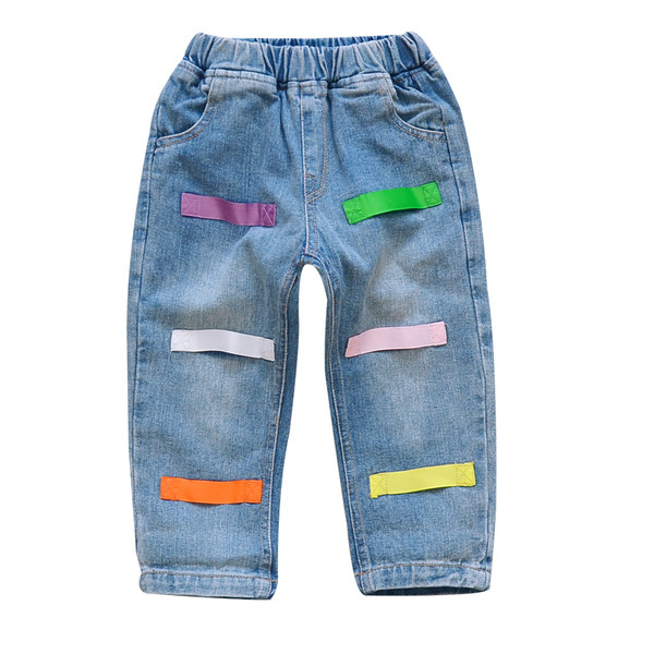 Παιδικά τζιν για φίλους στυλ κοριτσιών με χρωματιστές λωρίδες