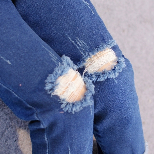 Стилни детски дънки за момичета - накъсани, с ластична талия