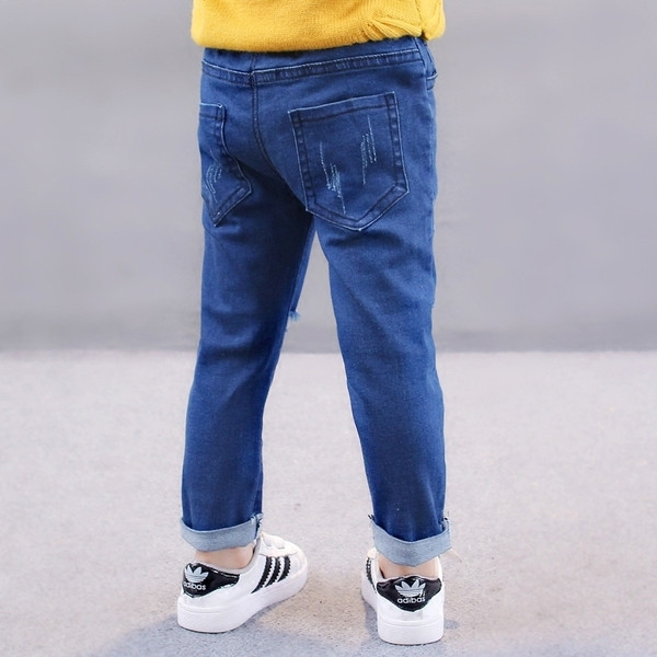 Стилни детски дънки за момичета - накъсани, с ластична талия