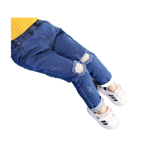 Стилни детски дънки за момичета - накъсани, с ластична талия