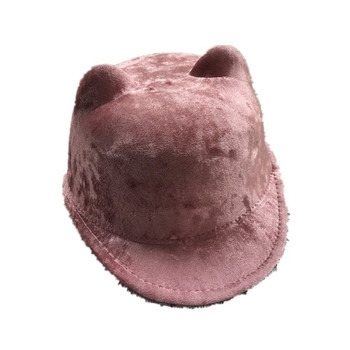 Стилна детска плюшена шапка за момичета с козика и уши в пет цвята