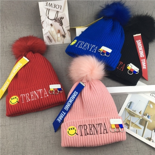 Χειμώνας Καπέλο Unisex για Παιδιά Χειμώνα με επιγραφή και το emoticon και τέσσερα χρώματα