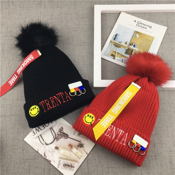 Χειμώνας Καπέλο Unisex για Παιδιά Χειμώνα με επιγραφή και το emoticon και τέσσερα χρώματα