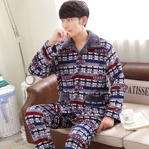 Ανδρικές ζεστές πιτζάμες  σε δύο μέρη σε τέσσερις αποχρώσεις