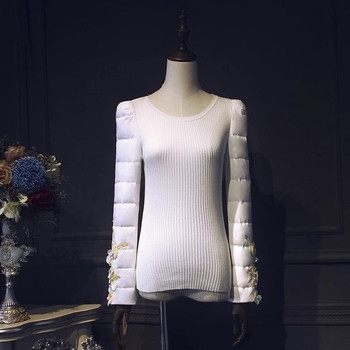 Μοντέρνο χειμερινό σετ τριών τεμαχίων - παχιά μπλούζα χωρίς μανίκια, ζεστό μπουφάν και παντελόνι με κομψή διακόσμηση